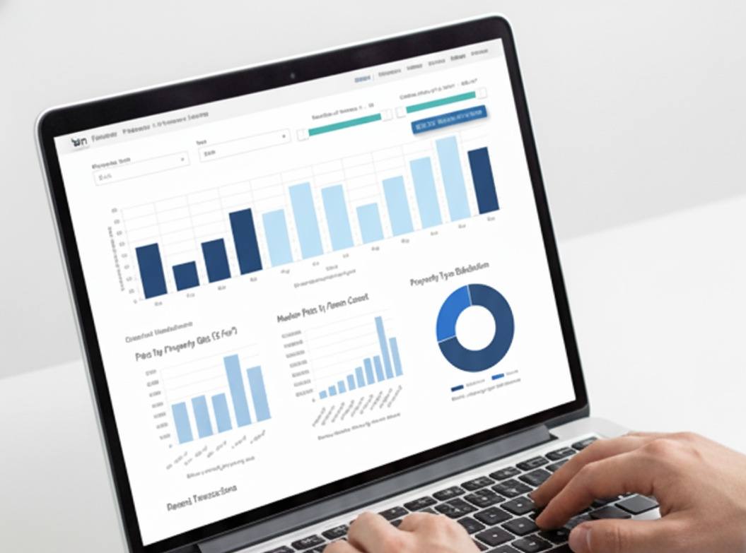 Laptop displaying detailed analytics on the French property market