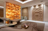 Indulge in tranquility at our luxurious spa, featuring a stunning Himalayan salt wall for a unique and rejuvenating experience.