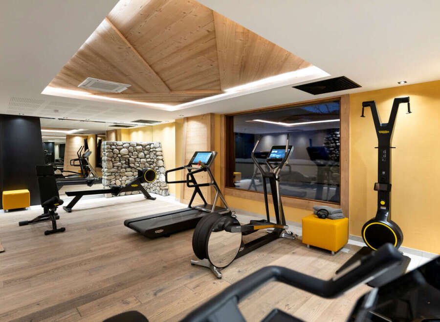 This luxurious hotel boasts a state-of-the-art fitness center, complete with Technogym equipment and a stunning view.