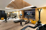 This luxurious hotel boasts a state-of-the-art fitness center, complete with Technogym equipment and a stunning view.