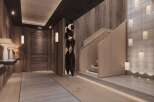 This stunning property boasts a grand entrance with a sleek, modern design.