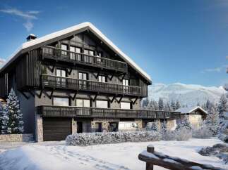 Luxury chalet in the snowy mountains with stunning views.