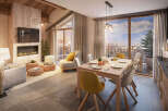 This stunning apartment boasts a spacious open-plan living area with floor-to-ceiling windows offering breathtaking mountain views.
