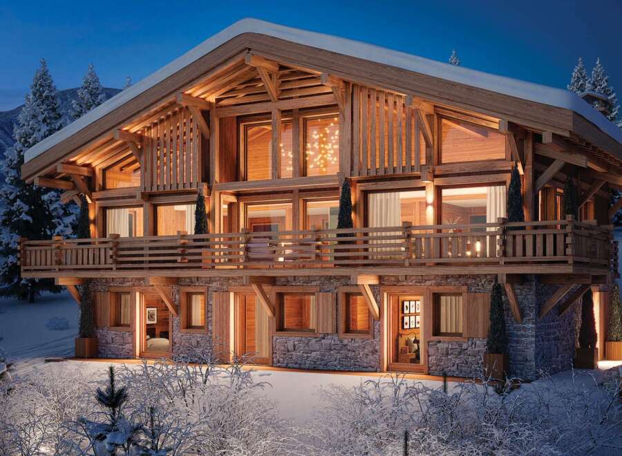 Luxury chalet in the snowy mountains with stunning views.