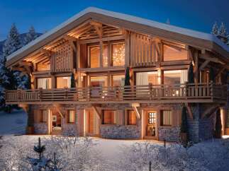 Luxury chalet in the snowy mountains with stunning views.