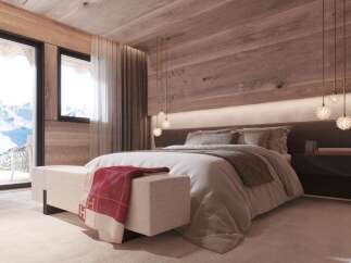 Luxury mountain chalet bedroom with stunning views.