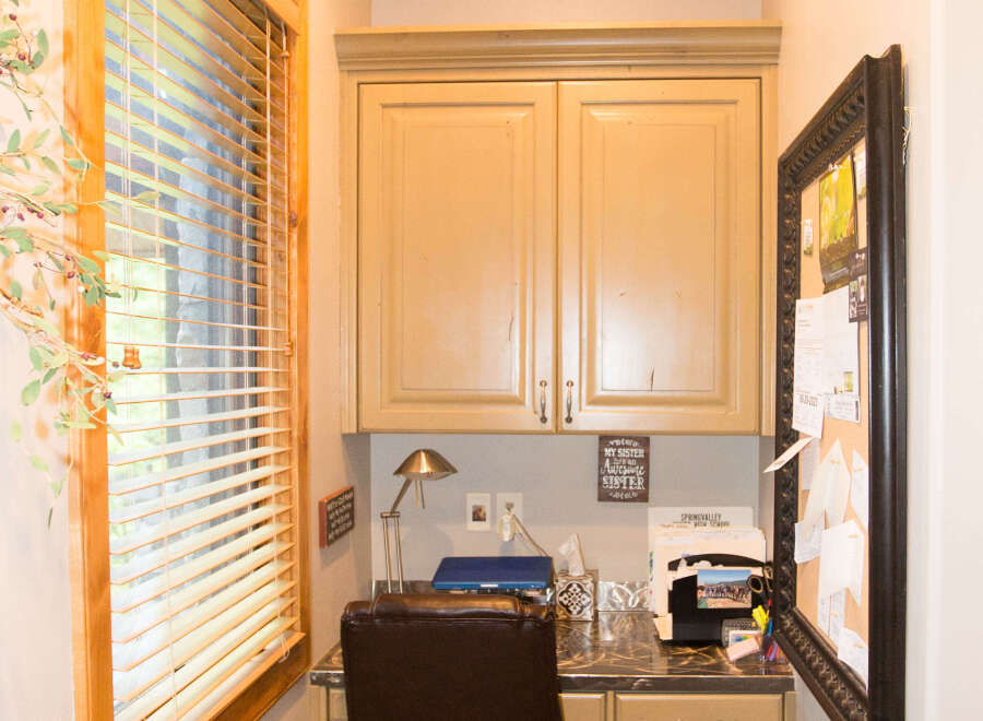 This cozy home office nook offers a perfect blend of functionality and style.