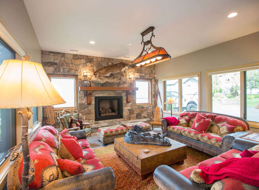 Step into rustic elegance in this stunning living room.