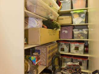 This image showcases a well-organized storage space, perfect for maximizing home organization.
