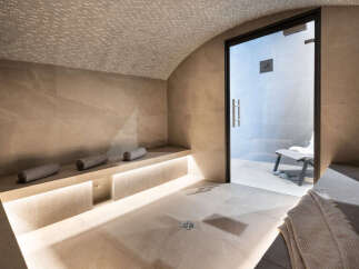 Indulge in tranquility within this luxurious spa, featuring a meticulously designed steam room.