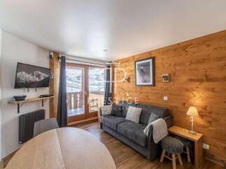 Cozy ski chalet living room with a modern touch.