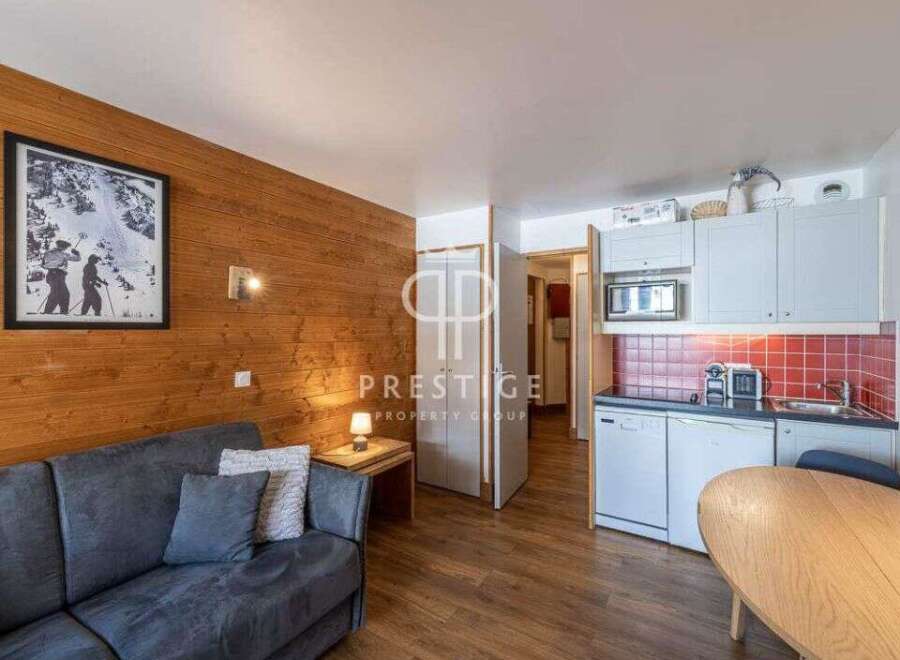 Cozy apartment with a modern kitchen and a comfortable living area.