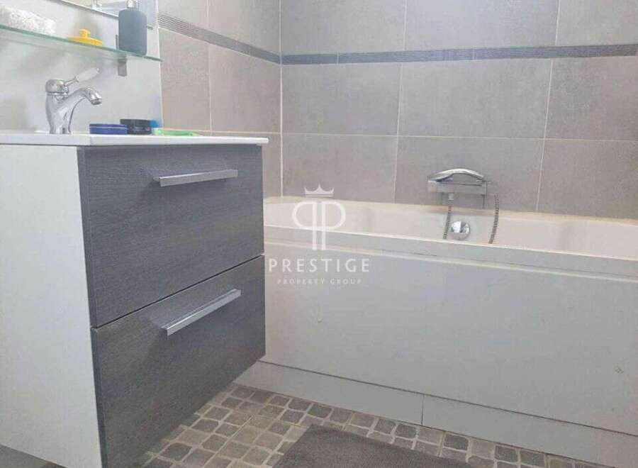 Modern bathroom with sleek design.