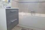 Modern bathroom with sleek design.