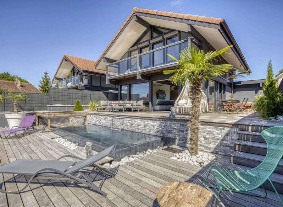Luxury modern house with a stunning outdoor oasis.