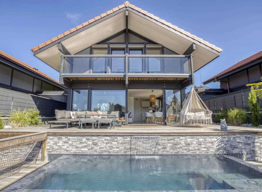 Stunning modern house with a private infinity pool and spacious deck.