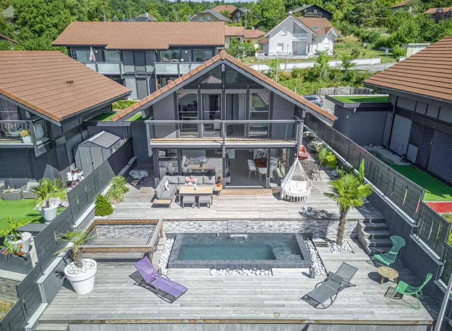 Stunning contemporary home with a private pool and expansive deck.