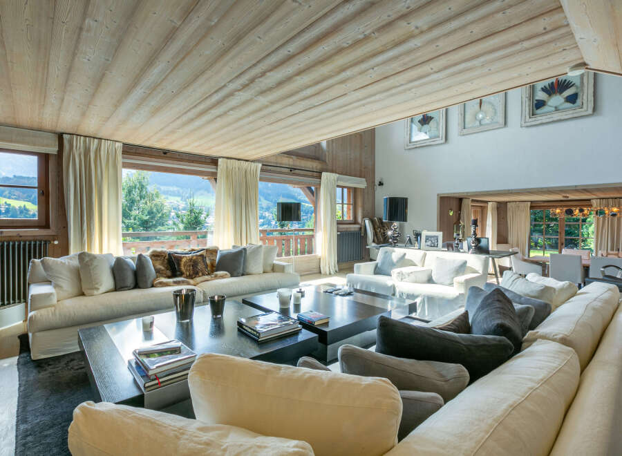 Luxurious chalet with stunning mountain views and spacious living area.