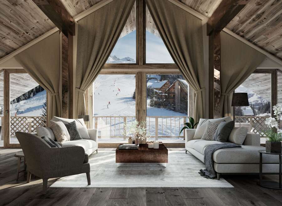 Experience the ultimate ski chalet retreat with breathtaking mountain views.