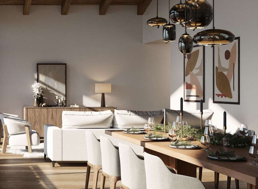 Experience the epitome of modern elegance in this stunning dining space.
