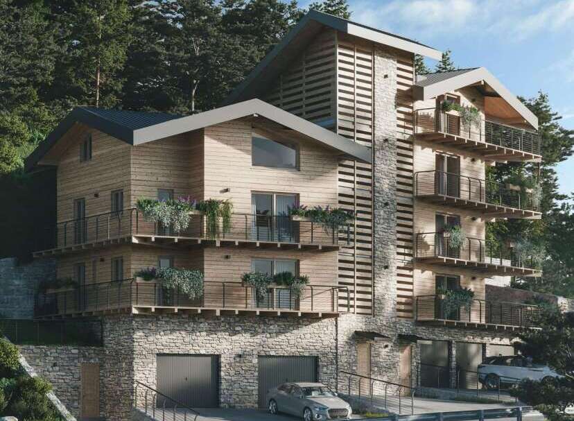 Luxury mountain chalet with stunning views and private balconies.