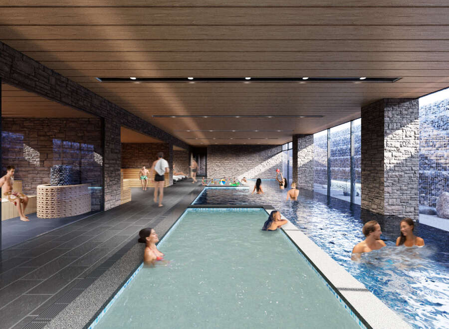 Relax and rejuvenate in our luxurious spa, featuring a stunning indoor pool with multiple hot tubs and a tranquil sauna.