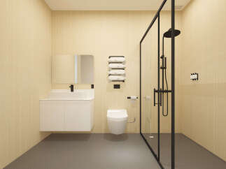Modern bathroom with a sleek, minimalist design.