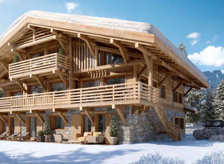 Luxury chalet in the French Alps with stunning mountain views.