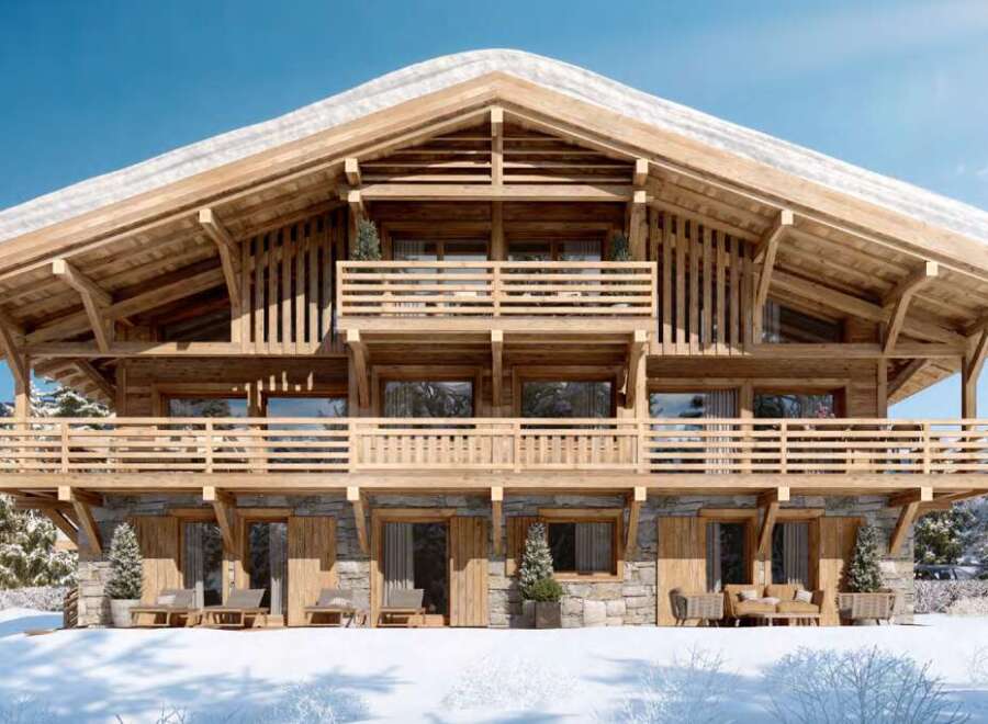 Luxury chalet in the French Alps with stunning mountain views.