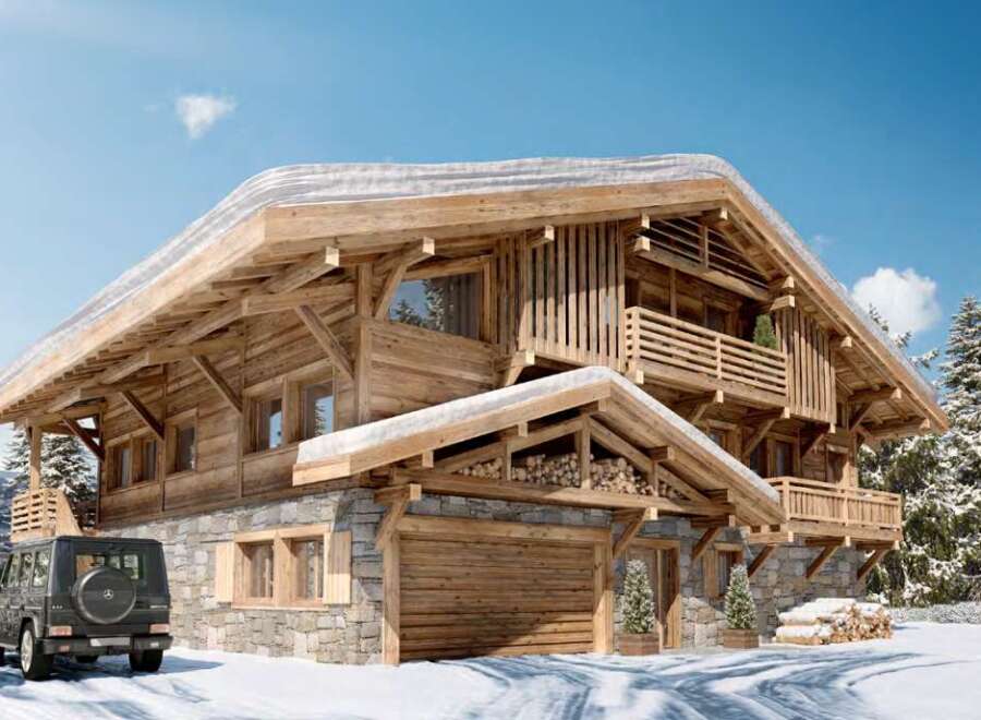 Luxury chalet in the French Alps with stunning mountain views.