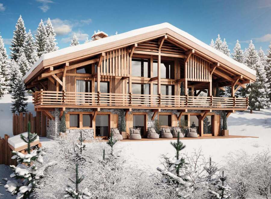 Luxury chalet in the French Alps with stunning mountain views.