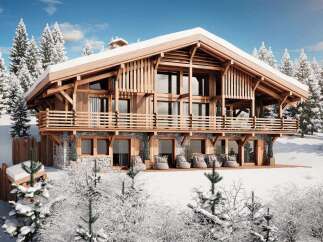 Luxury chalet in the French Alps with stunning mountain views.
