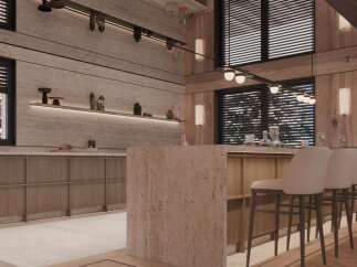 This stunning property boasts a luxurious bar area with a sleek, modern design.