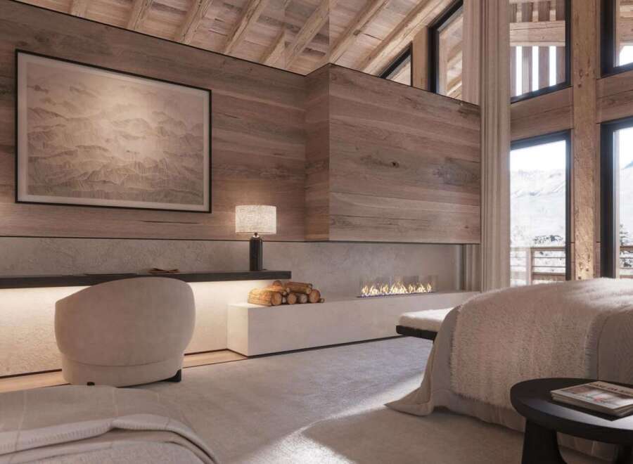 Luxurious master bedroom with stunning mountain views.