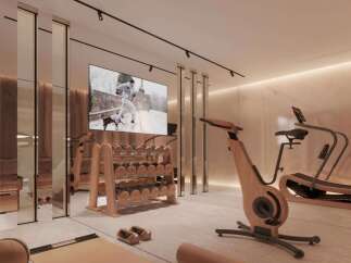 Luxury home gym with state-of-the-art equipment and a sleek, modern design.