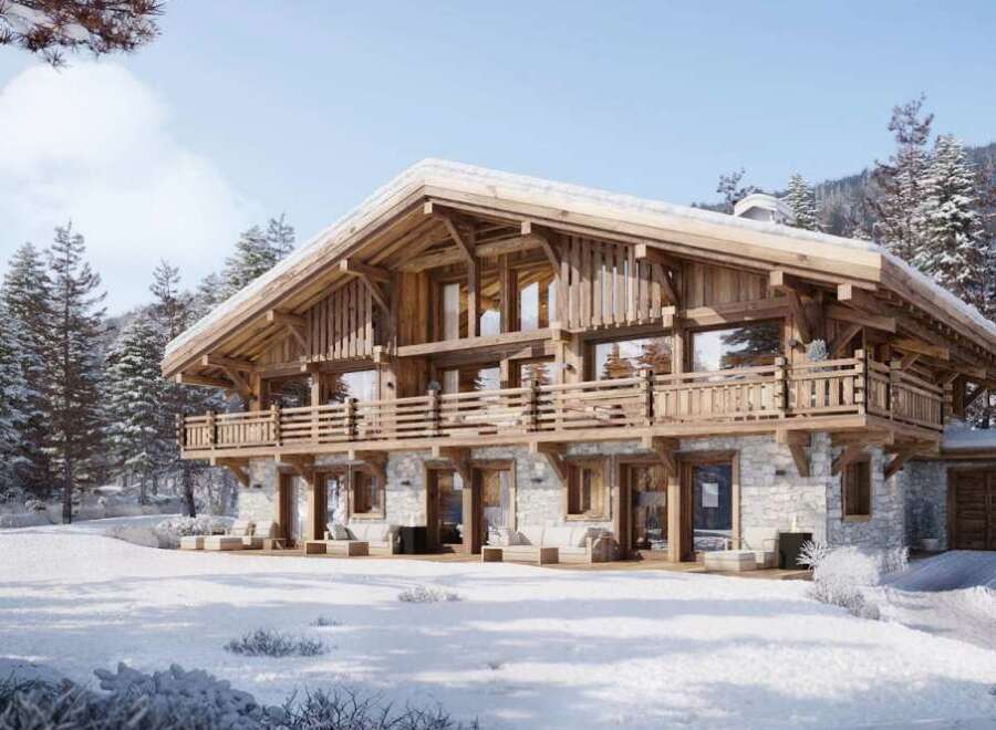 Luxury chalet in the French Alps, boasting stunning mountain views and exquisite craftsmanship.