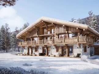Luxury chalet in the French Alps, boasting stunning mountain views and exquisite craftsmanship.