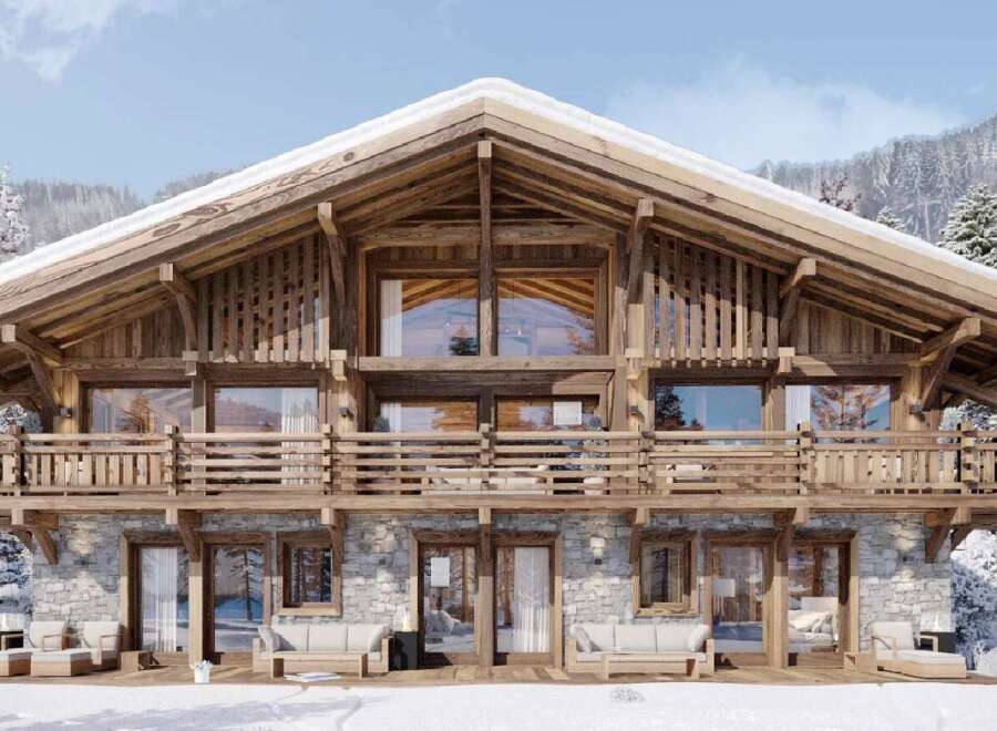 Luxury chalet in the French Alps with stunning mountain views.