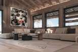 Luxury chalet with stunning mountain views and spacious living area.