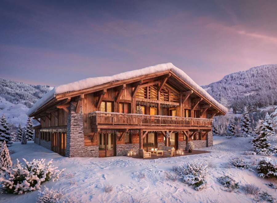 Luxury chalet in the French Alps with stunning mountain views.