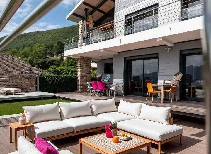 Luxury waterfront property with stunning outdoor living space.