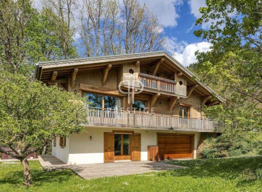 Discover the charm of this stunning wooden chalet nestled amidst lush greenery.
