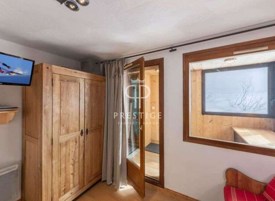 Cozy chalet with wooden accents.