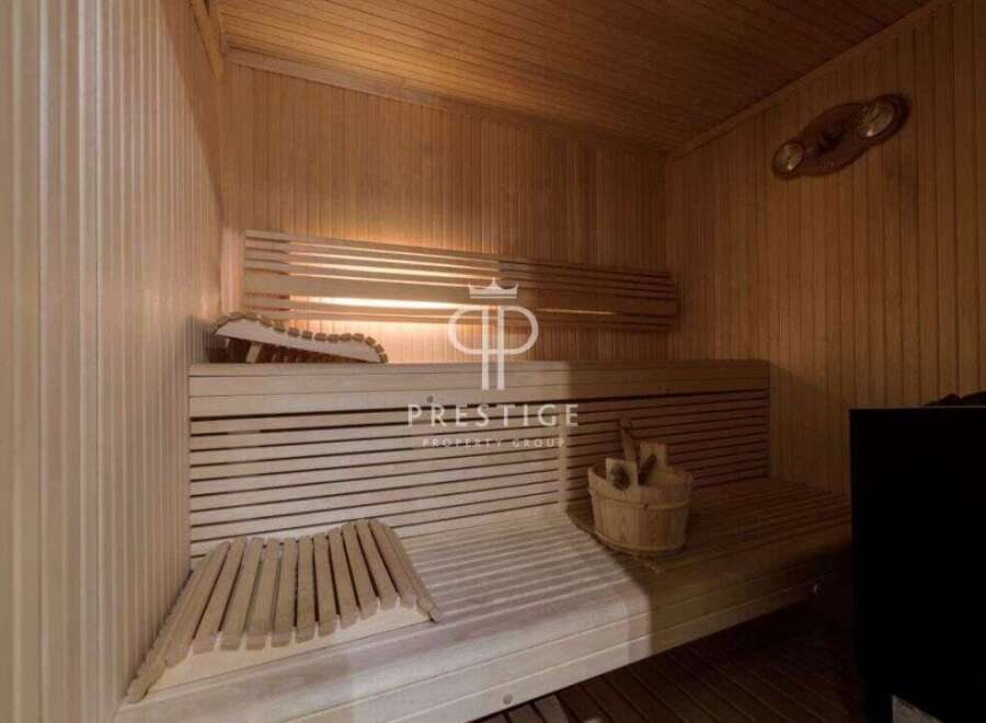 Step into your private oasis with this stunning sauna.