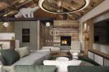 Experience luxury living in this stunning property, featuring a cozy fireplace and a modern kitchen.