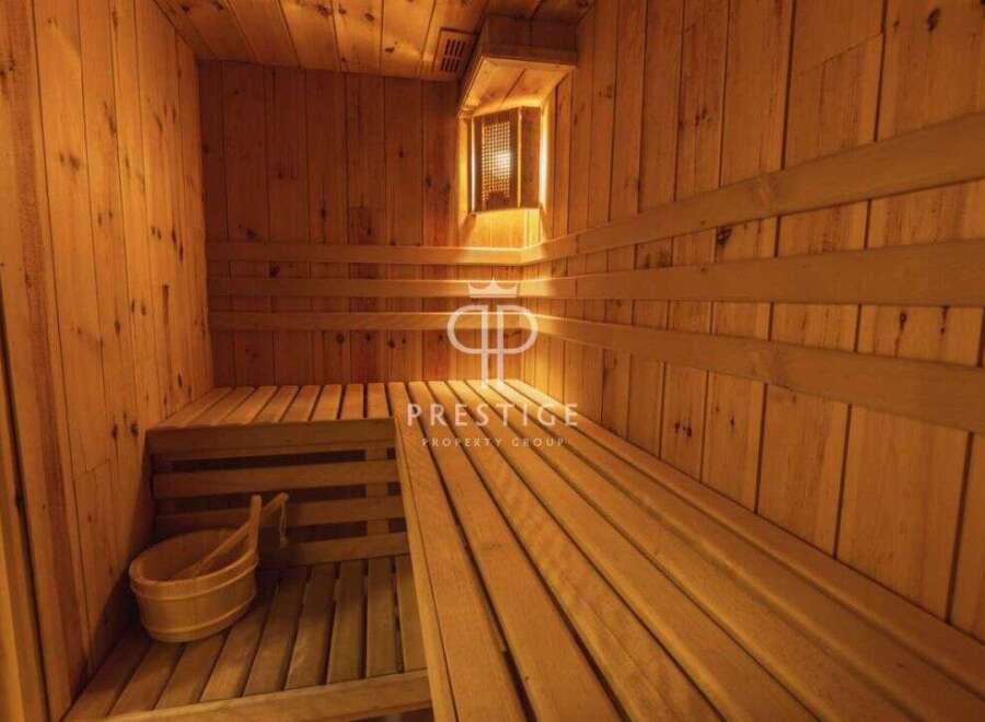 Step into your private oasis with this stunning sauna.