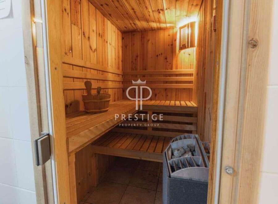 Step into your private oasis with this stunning sauna.
