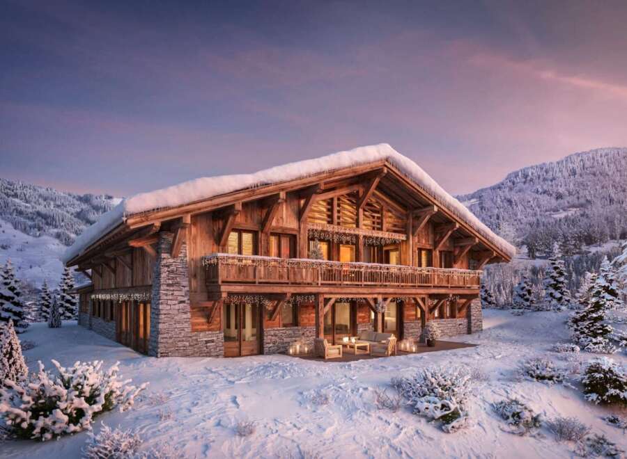 Luxury chalet in the French Alps with stunning mountain views.