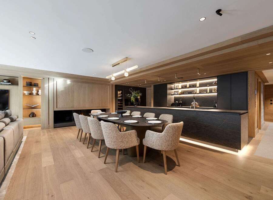 Experience luxury living in this stunning property, featuring a modern kitchen with sleek countertops and ample storage.