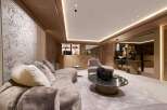 Step into luxury with this stunning living space, featuring exquisite wood paneling and a modern design.